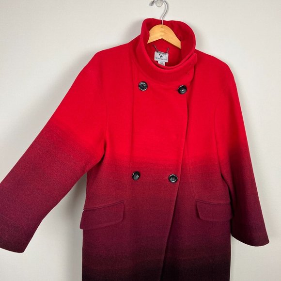 Worthington Dress Coat Womens‎ Large Red Ombre Wool Blend Long Double Breasted - Picture 15 of 15